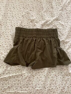 Free People Olive Green Ruffle Shorts